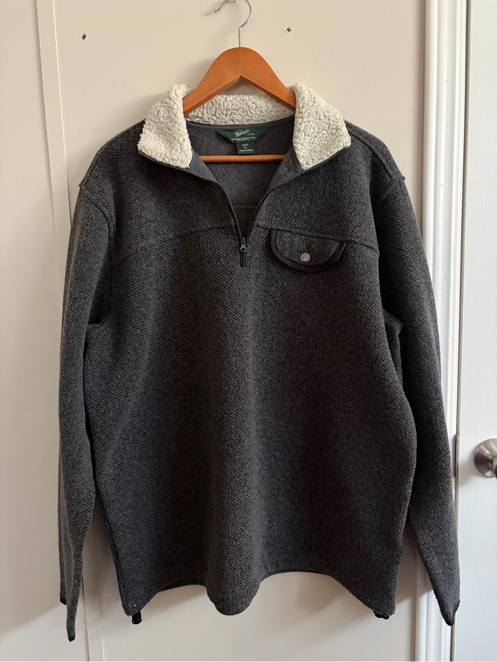 Woolrich Dark Gray Zip-Up Sweater with Cream Sherpa Collar